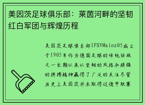 美因茨足球俱乐部：莱茵河畔的坚韧红白军团与辉煌历程